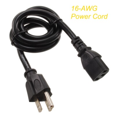 AC Power 16 Gauge IEC C13 to NEMA5-15p 3-Conductor PC Power Cable / Cord