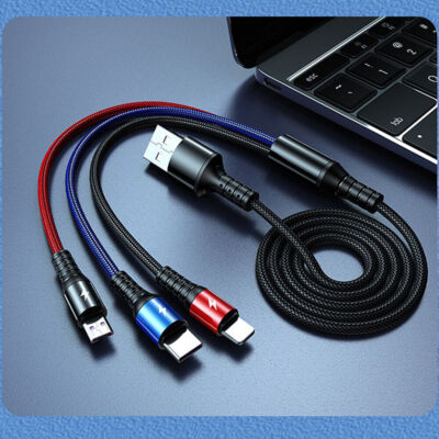 3-IN-1 Fast Charging USB Power Adapter Cable Multi Charger Cord For Cell Phone