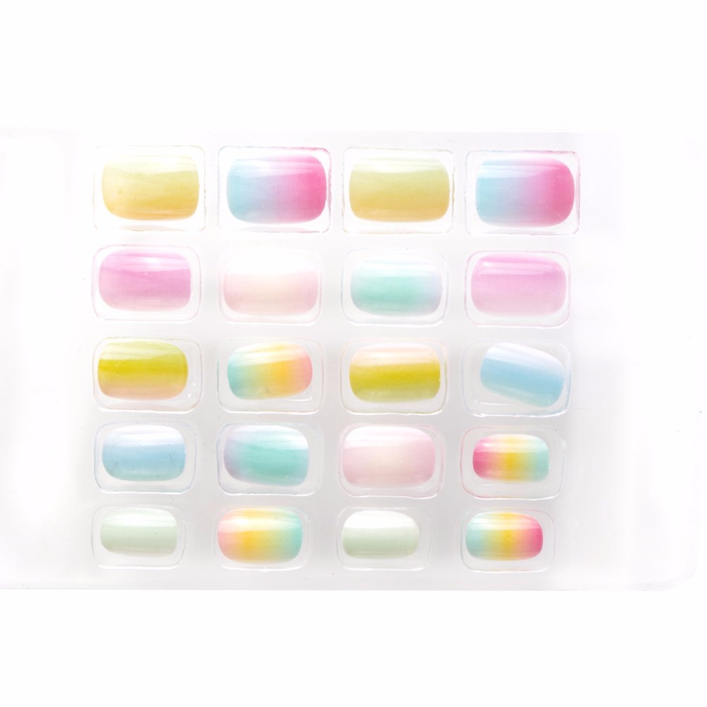 20Pc Gradient Design Cute Children False Nails Pre-glue Press on Fake