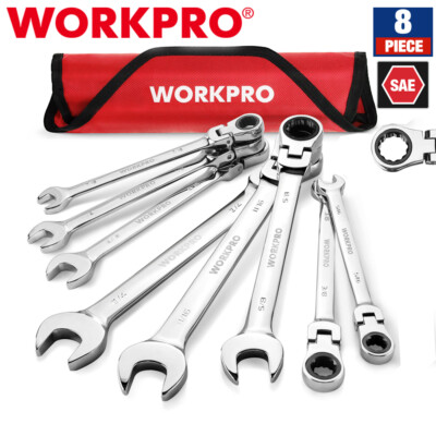 WORKPRO 8PC Flex-Head Ratcheting Combination Wrench Set 72-Teeth SAE 5/16-3/4 in