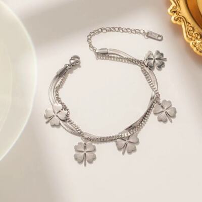 Fashion 18K Trimmed Double Layered Lucky Clover Bracelet
