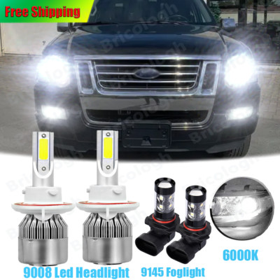 For Ford Explorer Sport Trac 2007 2008 LED Headlight Hi/Lo Fog Light Bulbs Combo