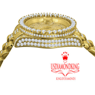 Pre-owned Usdiamondking 18k Yellow Gold Solid Stainless Steel Simulated Diamonds Presidential Watch 41mm