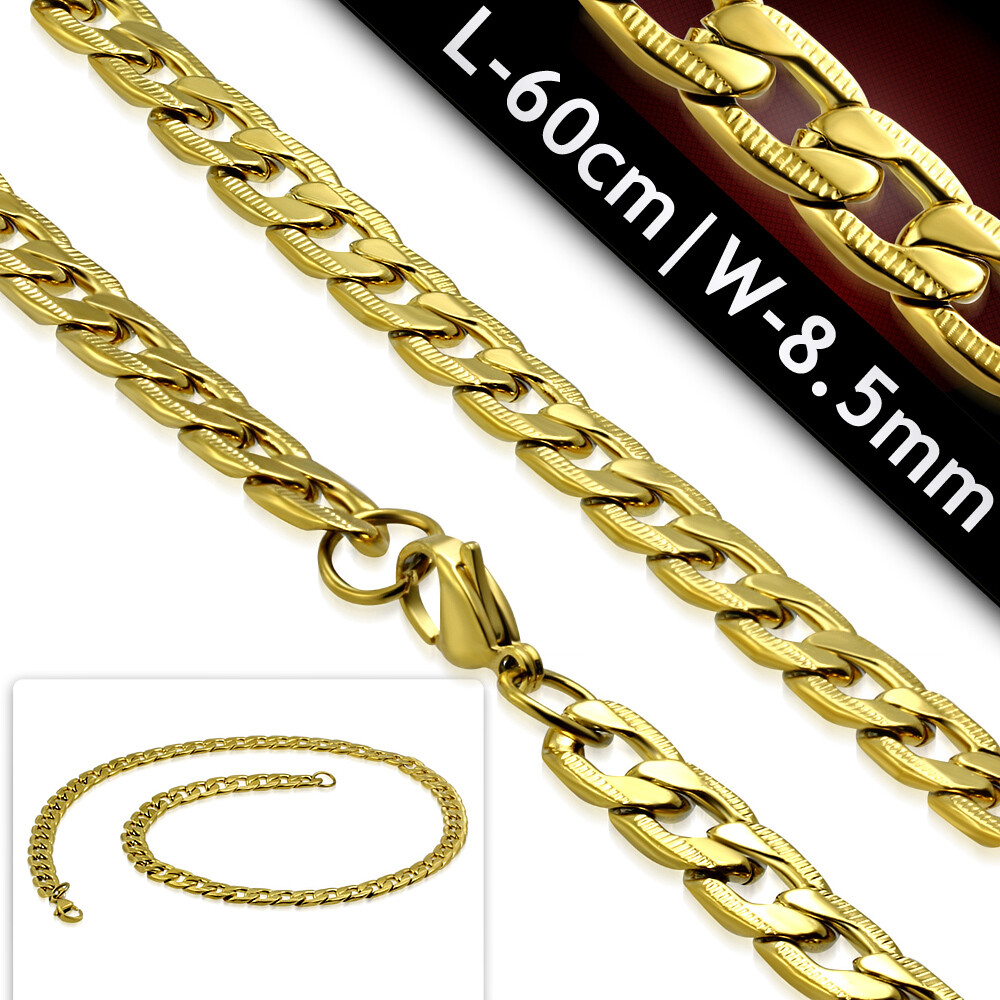 60cm/23.5inch x 8.5mm Flat D/C Curb Chain * non tarnish Stainless Steel Necklace