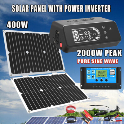 2000W Complete Solar Panel Kit Power Inverter Generator 100A Home Grid System