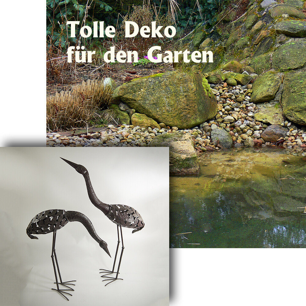 2 x Kraniche im Set für Ihren Garten Deko-Vogel-Figuren aus Metal Gartendeko