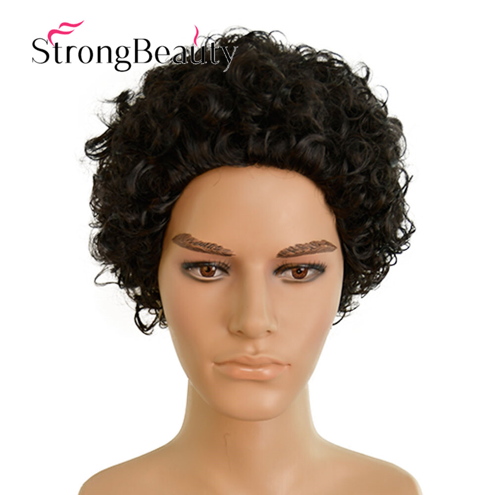 African American Men Afro Curly Hair Short Kinky Black Wig