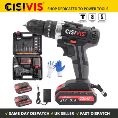 21V Cordless Combi Hammer Impact Drill Driver Electric Screwdriver Kit+2 Battery