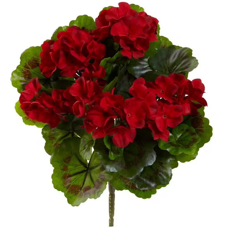 Artificial Geranium Bush Set of 4 UV Resistant Indoor Outdoor Flower Plant Decor