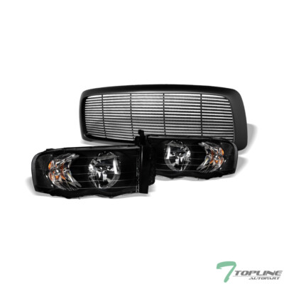 Topline For 2002-2005 Dodge Ram Black Headlights Signal+Horizontal Grille Matte