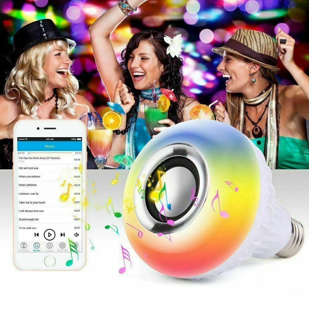 LED Wireless Bluetooth Bulb Light Speaker 12W RGB E27 Music Playing Lamp Remote