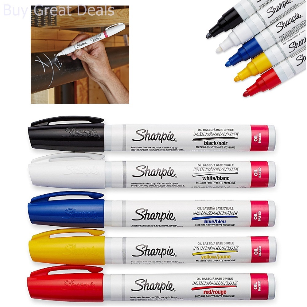 Sharpie OilBased Paint Markers Medium Point Assorted Colors 5Count