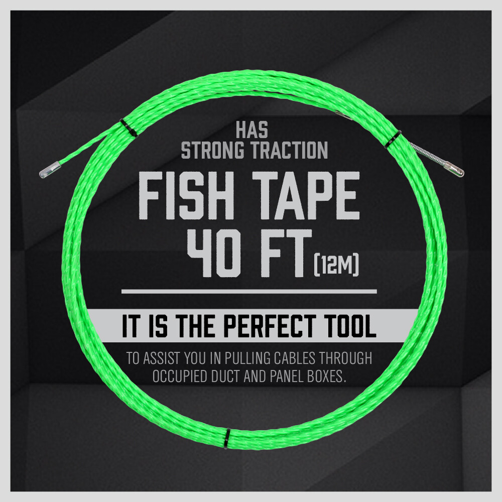 12M Fish Tape Cable Puller Electrical Wire Pulling Rod Through Wall
