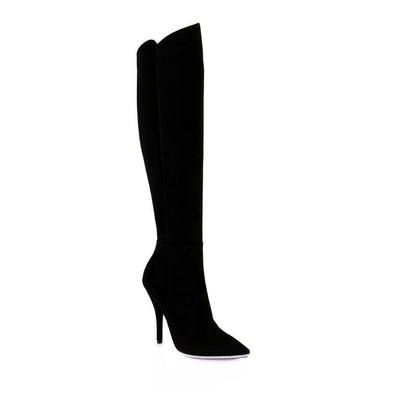 Pre-owned Lori Silverman Swarovski Btm Boot In Black