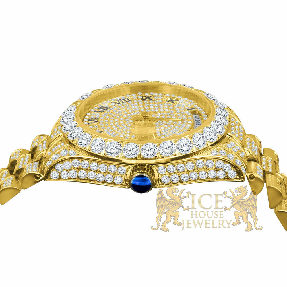 Pre-owned Bling Master Solid Stainless Steel Solitaire Roman Dial 18k Yellow Gold Day & Date Men's 40mm