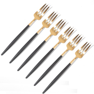 NEW Cutipol Goa Black/Matte Gold Pastry Fork Set 6pce