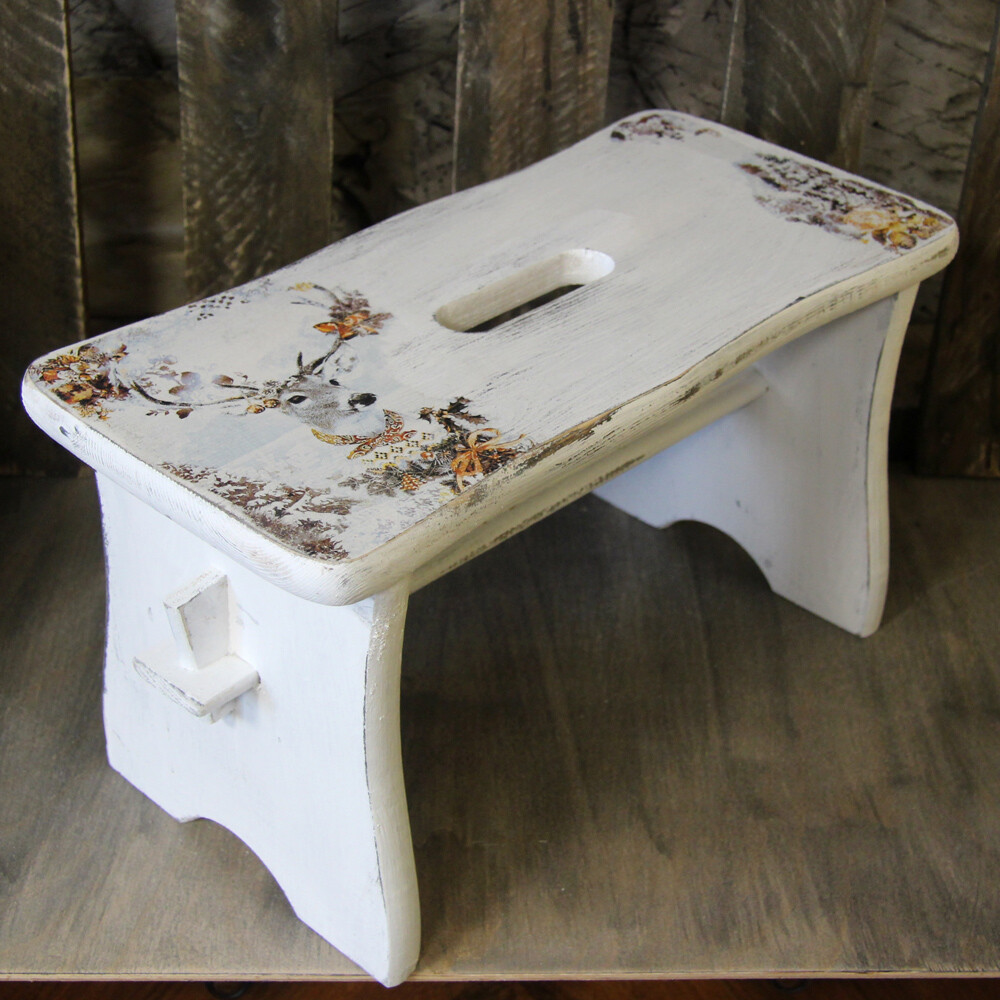 Vintage Fußbank 39x21x18 cm Bänkchen Bank Sitzbank Tritt Fußtritt Handarbeit