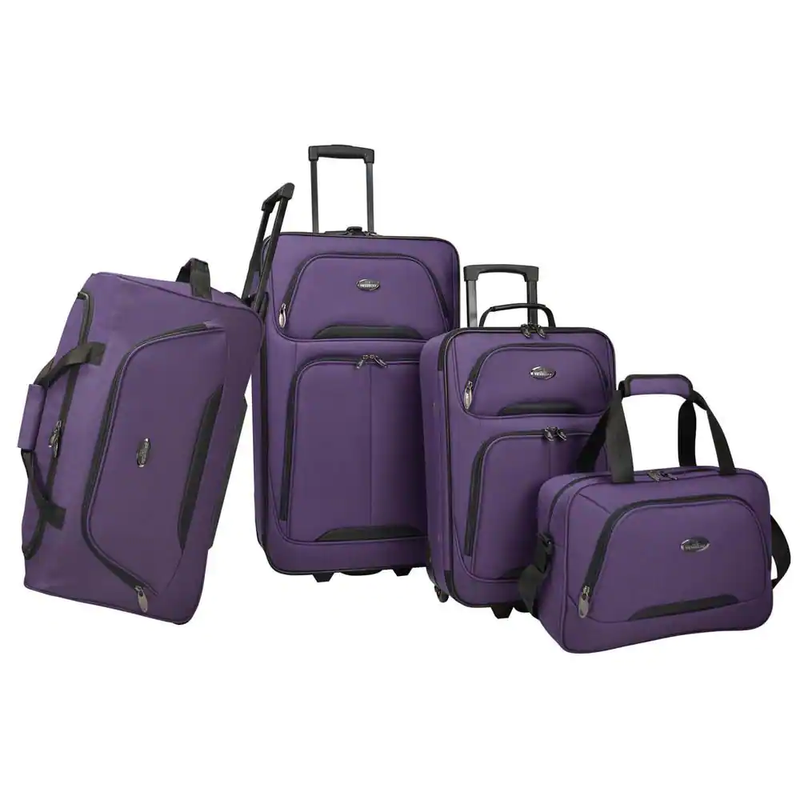4-Piece Soft Side Luggage Set, Expandable, Push Button Locking Wheels