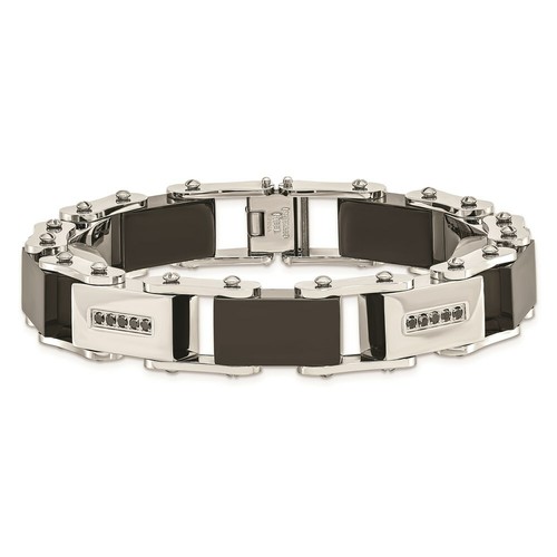 Pre-owned Chisel Stainless Steel Black-plated W/black Diamonds 8.5in Bracelet
