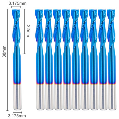 10pcs 1/8'' Shank Up Cut Spiral End Mill 2 Flute Carbide CNC Router Bit Set 