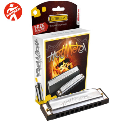 Hohner Hot Metal 10-Hole Diatonic Harp Harmonica Key of C with Online Lessons