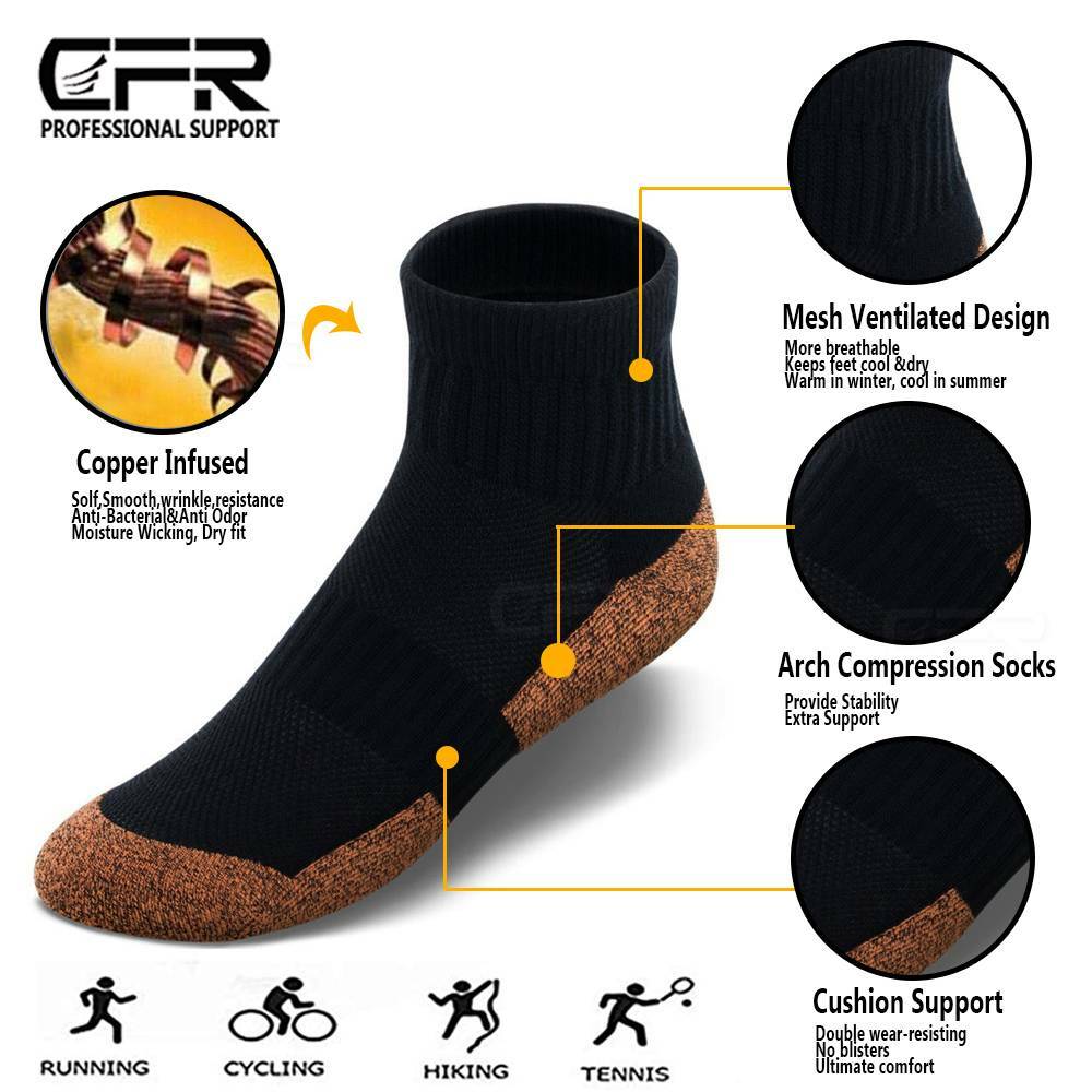 1-3 Pairs Copper Compression Socks Plantar Fasciitis Arch Ankle Running Support