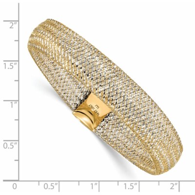 Pre-owned Superdealsforeverything Real 14kt W/rhodium Polished Mesh Stretch Chain Bracelet