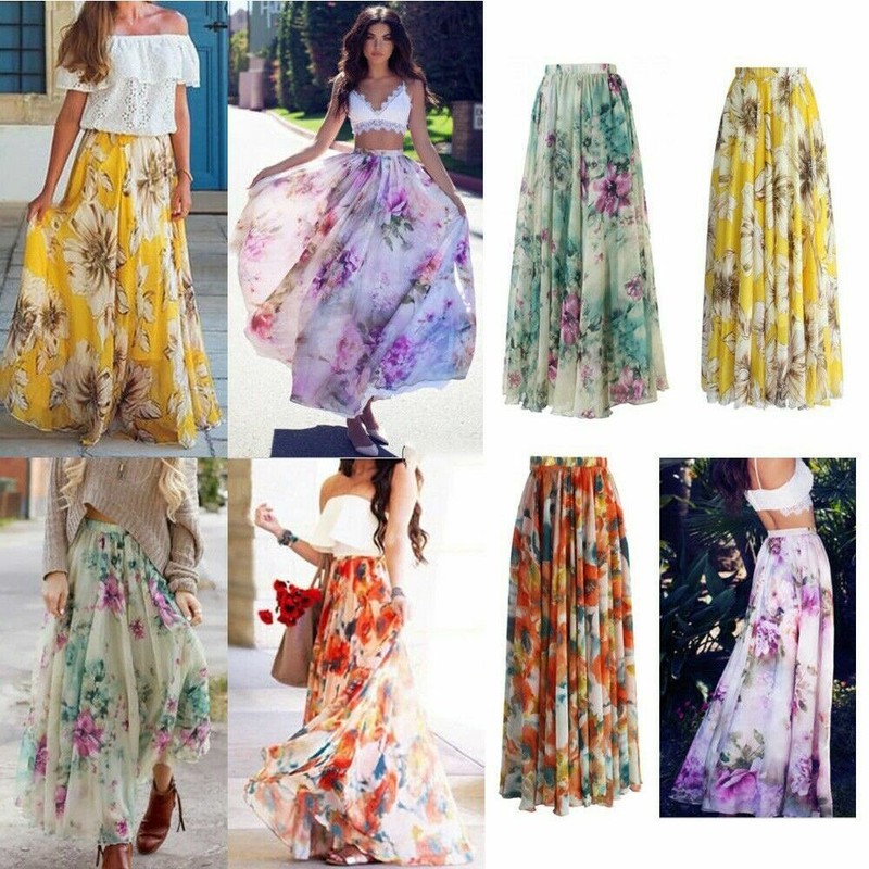 floral pleated maxi skirt