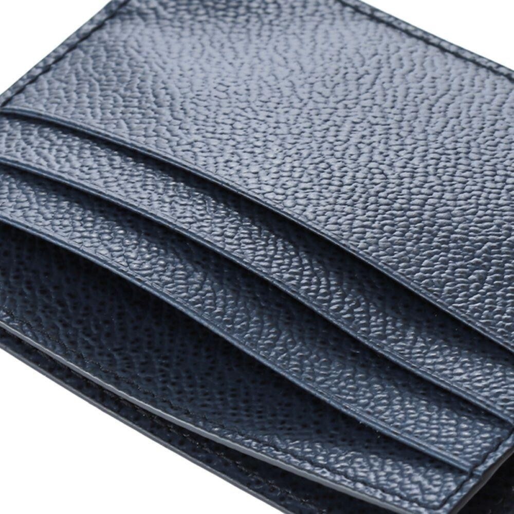 Pre-owned Prada Vitello Micro Grain Navy Triangle Logo Cardholder Wallet In Blue