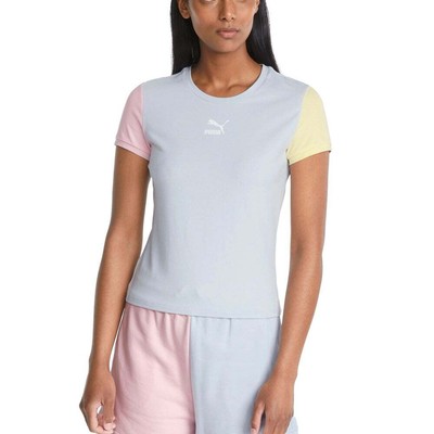 

Puma Classics Block Crew Neck Футболка с коротким рукавом Женские синие повседневные топы 53460, Синий