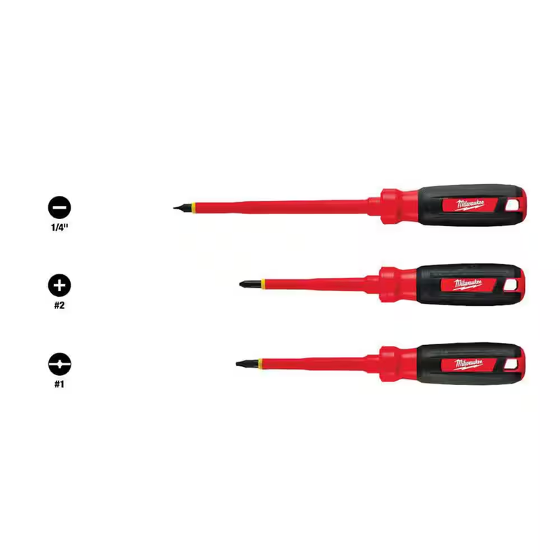 Milwaukee Insulated Screwdriver Set 3 Pcs 1000V Electrician Phillips Slotted ECX