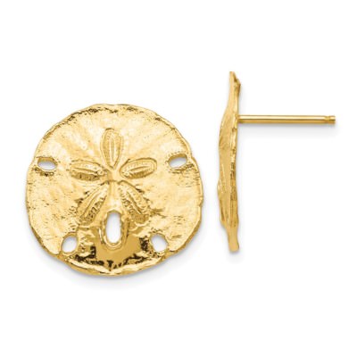 Pre-owned Superdealsforeverything Real 14kt Yellow Gold Large Sanddollar Post Earrings