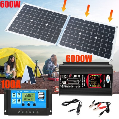 600W Solar Panel Inverter Kit Monocrystalline PV Power For Home RV Marine Car US