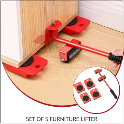 with 5Pcs Slider Pad Roller Move Tool Heavy Furniture Moving System Lifter Kit