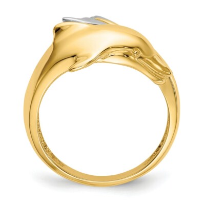 Pre-owned Superdealsforeverything Real 14kt Two-tone Polished Dolphin Ring S:7