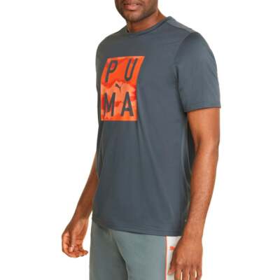 Puma Graphic Training Crew Neck Short Sleeve Athletic T-Shirt Мужская серая повседневная футболка