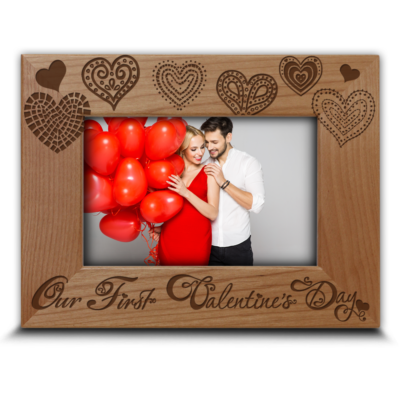 Our First Valentines Day Picture Frame Valentines Day Engraved Leather frame