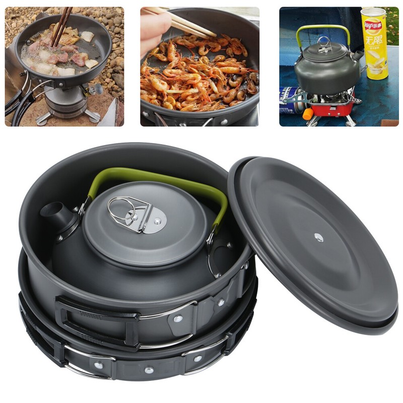 2-3 Person Outdoor Camping Kochgeschirr Set Umweltschutz Töpfe Bratpfanne Kettle