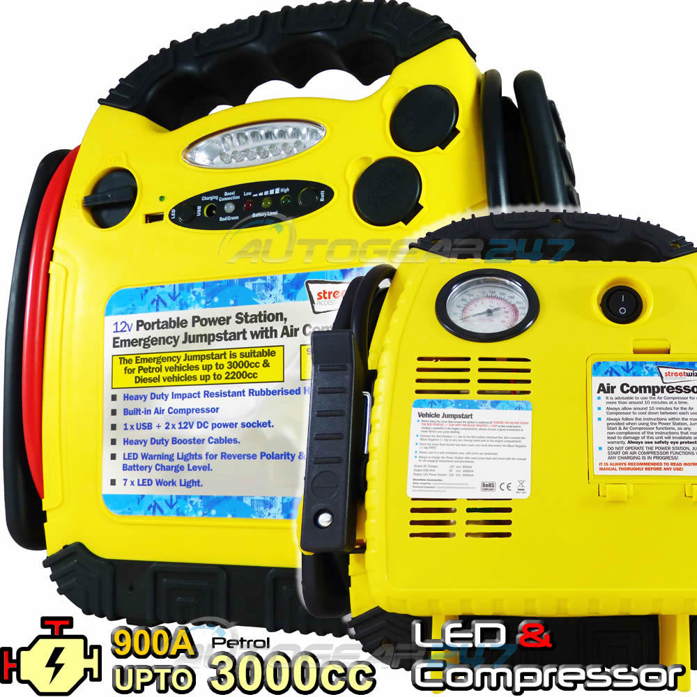 4/1 900 Amp Car Battery Booster Jump Start Starter Air Compressor Power