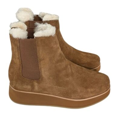 Pre-owned Bernardo Tobacco Split Suede Cozy Booties Size 8.5 In Brown