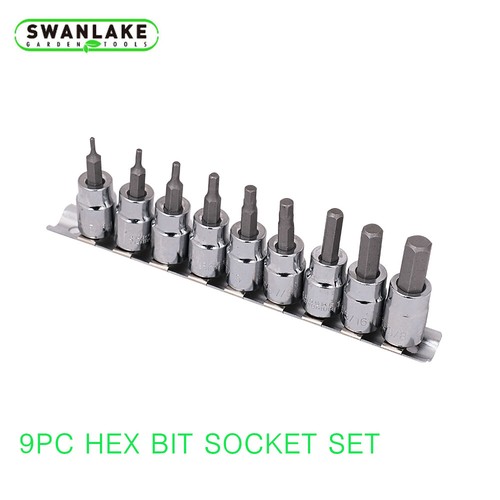 9 Sae Hex Allen Drive Dr Socket Driver Bit Tool Set Kit With Sliding