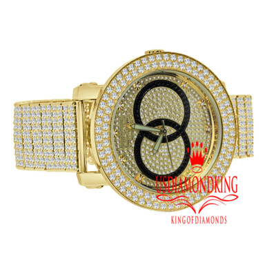 Pre-owned Khronos Gold Tone  Olympic Dial Watch Mens Lab Diamond 10 Row Custom Band & Bezel