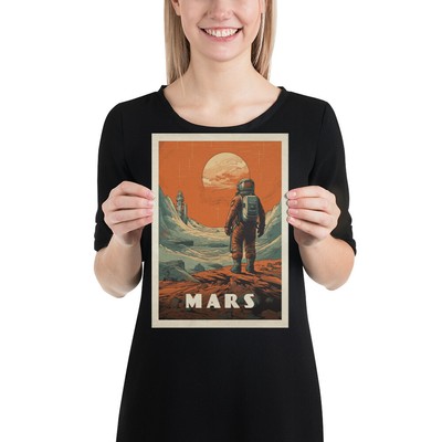 Mars, colony, astronaut   Vintage space poster, retro space art