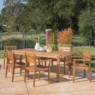 Wilson Outdoor Wood Expandable Rectangle Dining Set by