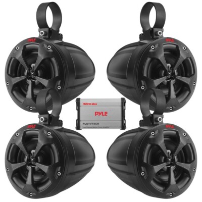 Pyle 1500W Waterproof Marine Speakers - 4 Channel Rated Amplifier