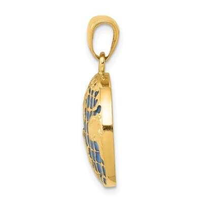 Pre-owned Skyjewelers Real 14kt Yellow Gold Blue Enameled Globe Pendant