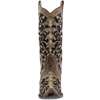 Pre-owned Corral Boots Sequins Tooledinlay Snip Toe Cowboy Womens Brown Dress Boots A3569