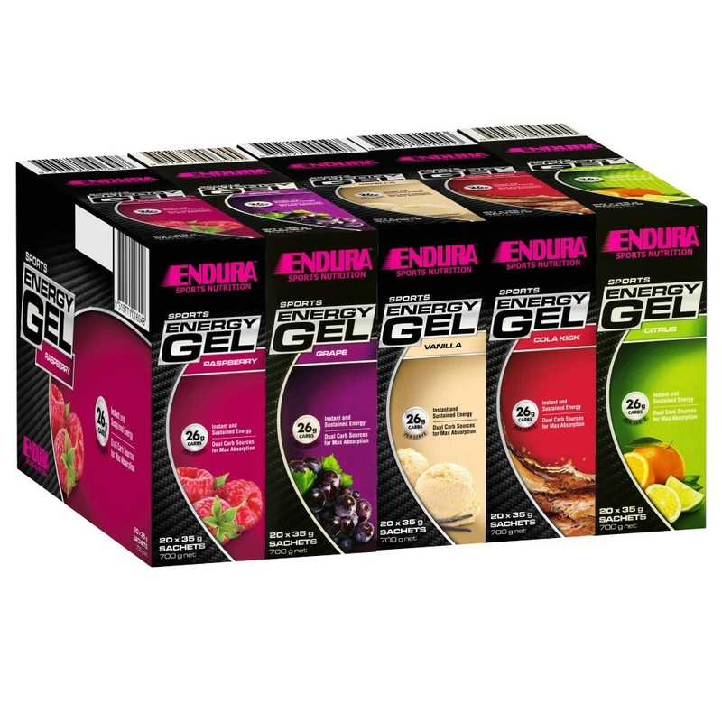 Endura Sports Energy Gel 20 X 35g Sachets (700g Total) 26g Carbs Choose Flavour
