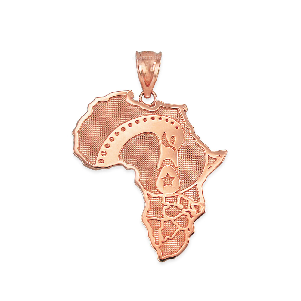 Pre-owned La Blingz Rose Gold Africa Map Adinkra Sankofa Pendant Necklace