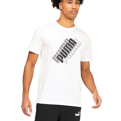 

Puma Power Logo Crew Neck Short Sleeve TShirt Mens White Athletic Casual 6704330, Белый, Puma Power Logo Crew Neck Short Sleeve TShirt
